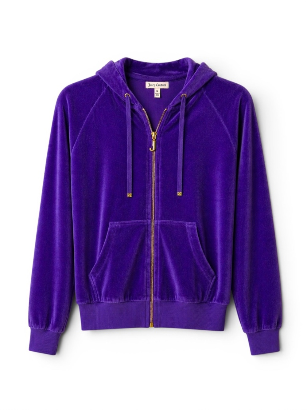Juicy Couture Y2K Purple Velour Full Zip Hoodie Gold J Zipper Pull Medium